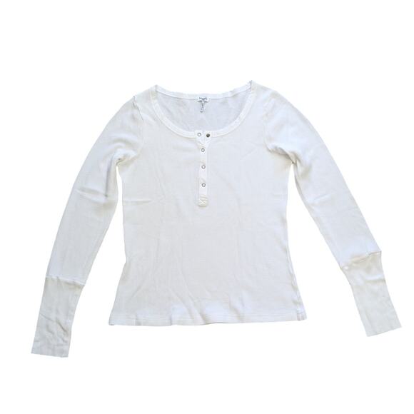 SPLENDID waffle knit Henley white long sleeve top size large - Picture 1 of 8